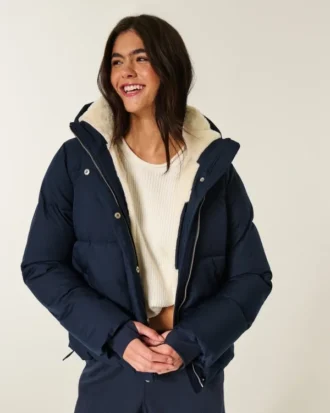All-weather pufferjas met voering van imitatiebont