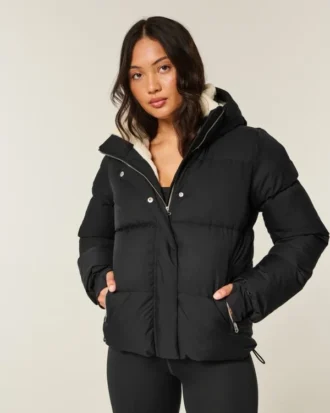 All-weather pufferjas met voering van imitatiebont