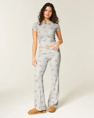 Always Cozy gebreide broek met omgeslagen taille en wijde pijpen