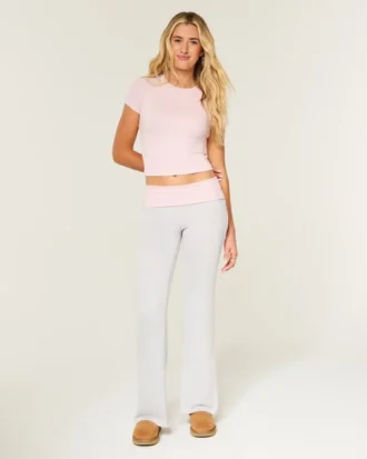 Always Cozy gebreide broek met omgeslagen taille en wijde pijpen