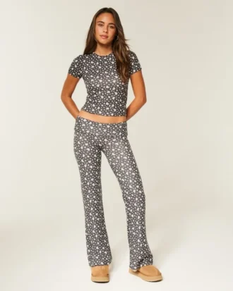 Always Cozy gebreide broek met omgeslagen taille en wijde pijpen