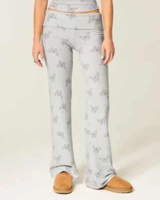 Always Cozy gebreide broek met omgeslagen taille en wijde pijpen
