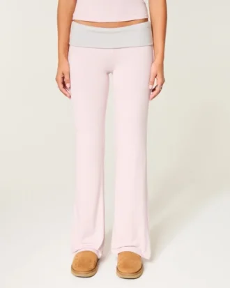 Always Cozy gebreide broek met omgeslagen taille en wijde pijpen