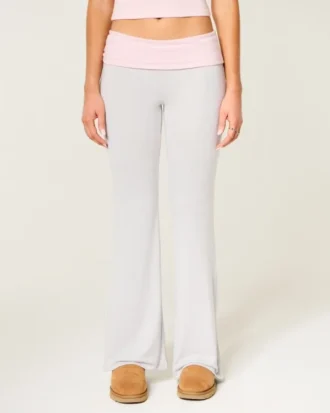 Always Cozy gebreide broek met omgeslagen taille en wijde pijpen