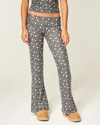 Always Cozy gebreide broek met omgeslagen taille en wijde pijpen