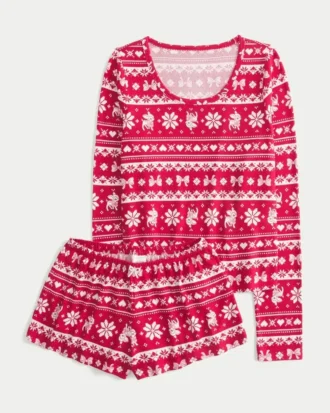 Always Cozy set met lange mouwen, ronde hals en korte broek