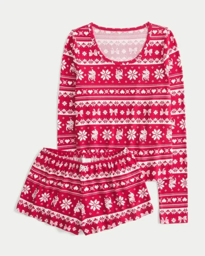 Always Cozy set met lange mouwen, ronde hals en korte broek