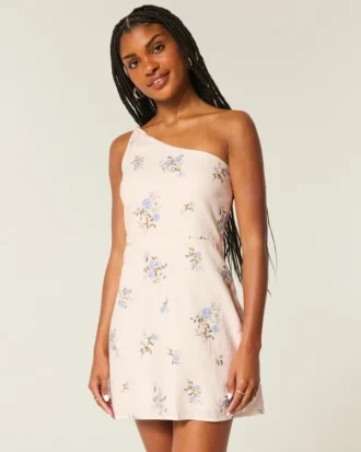 Asymmetrische mini-jurk van linnenmix
