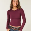 Baby-T-shirt met lange mouwen, naadloze stof en ronde hals