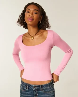 Baby-T-shirt met lange mouwen, naadloze stof en ronde hals