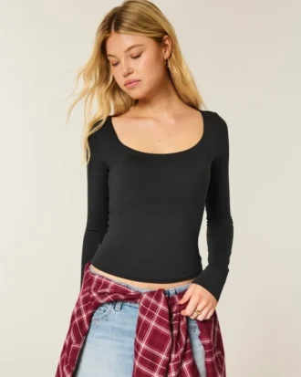 Baby-T-shirt met lange mouwen, naadloze stof en ronde hals