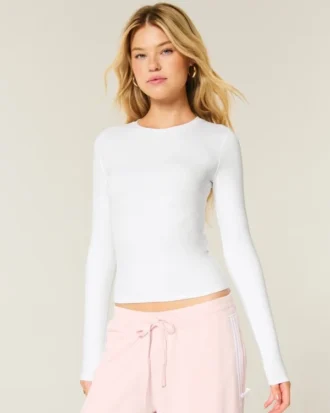 Baby-T-shirt met lange mouwen, naadloze stof en ronde hals