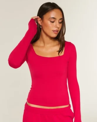 Baby-T-shirt met lange mouwen, naadloze stof en vierkante hals