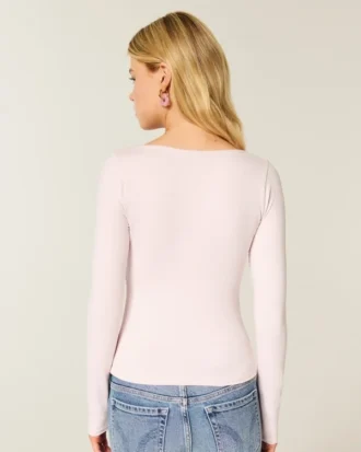 Baby-T-shirt met lange mouwen, naadloze stof en vierkante hals