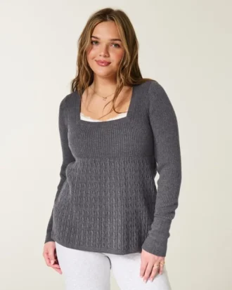 Babydoll met lange mouwen en vierkante hals