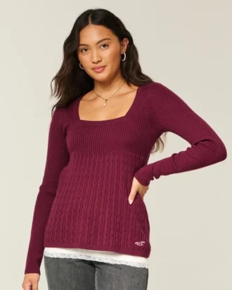 Babydoll met lange mouwen en vierkante hals