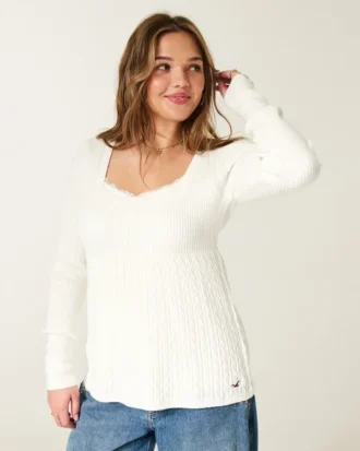 Babydoll met lange mouwen en vierkante hals