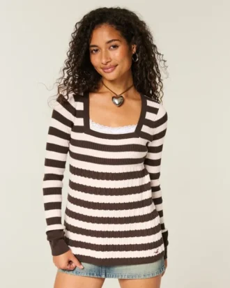 Babydoll met lange mouwen en vierkante hals