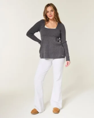 Babydoll met lange mouwen en vierkante hals