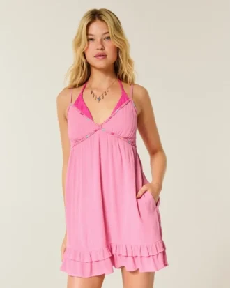 Babydoll-mini-jurk met touwversiering