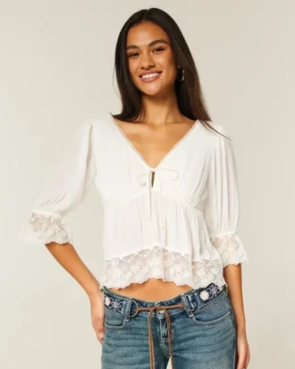 Babydoll-top met driekwart mouwen