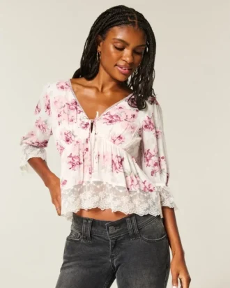 Babydoll-top met driekwart mouwen