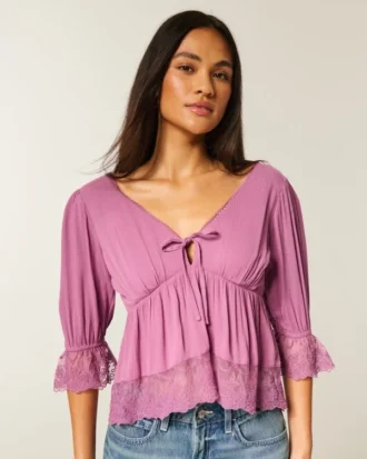 Babydoll-top met driekwart mouwen