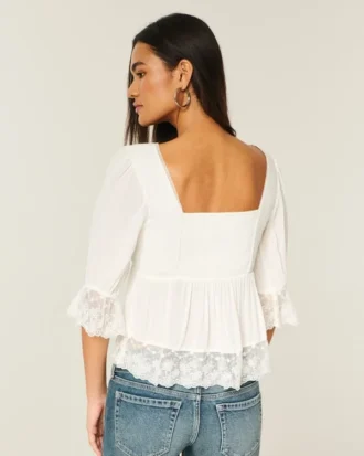 Babydoll-top met driekwart mouwen