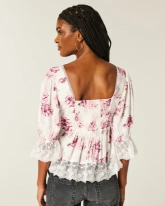 Babydoll-top met driekwart mouwen