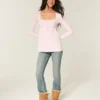 Babydoll-top met lange mouwen en eenvoudige kanten rand