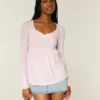 Babydoll-top met lange mouwen en geplooide buste Babydoll-top met lange mouwen en geplooide buste