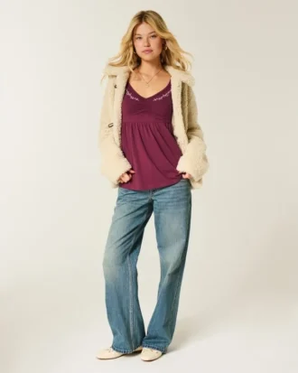 Babydoll-top met lange mouwen en geplooide buste