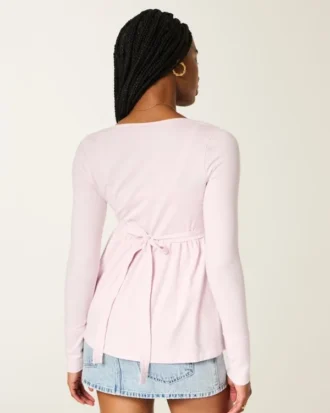 Babydoll-top met lange mouwen en geplooide buste