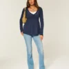 Babydoll-top met lange mouwen en geplooide buste Babydoll-top met lange mouwen en geplooide buste