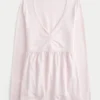 Babydoll-top met lange mouwen en geplooide buste Babydoll-top met lange mouwen en geplooide buste