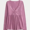 Babydoll-top met lange mouwen en geplooide buste Babydoll-top met lange mouwen en geplooide buste