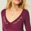 Babydoll-top met lange mouwen en geplooide buste Babydoll-top met lange mouwen en geplooide buste