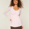 Babydoll-top met lange mouwen, grafische print en geplooide buste Babydoll-top met lange mouwen, grafische print en geplooide buste