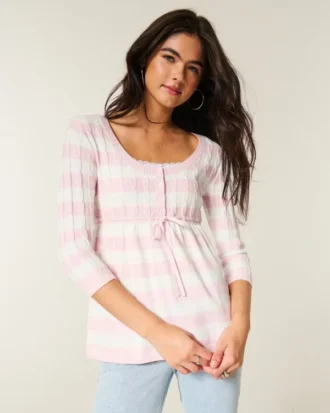 Babydoll-trui met kabelpatroon