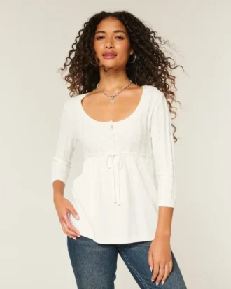 Babydoll-trui met kabelpatroon Babydoll-trui met kabelpatroon