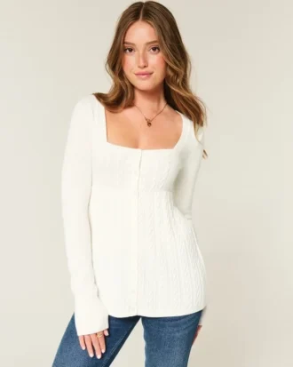 Babydoll-trui met lange mouwen en vierkante hals
