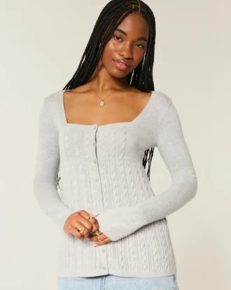 Babydoll-trui met lange mouwen en vierkante hals