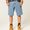Baggy denim short met geborduurd logo Baggy denim short met geborduurd logo