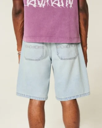 Baggy denim short met kettingborduursel