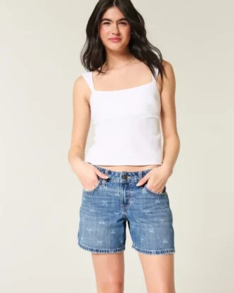 Baggy denim short met lage taille en strikpatroon
