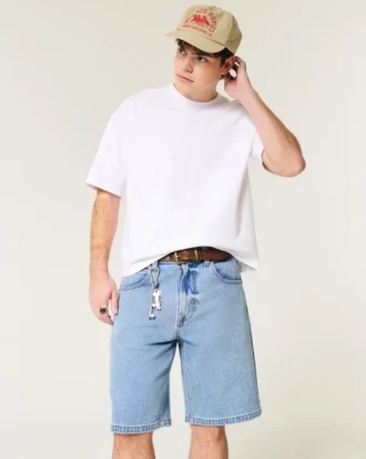 Baggy denim short met medium wassing