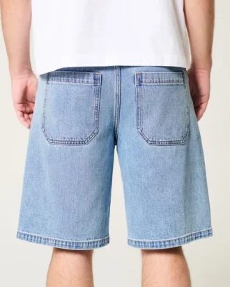 Baggy denim short met medium wassing