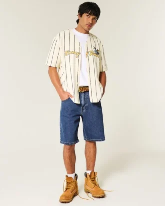 Baggy denim short met medium wassing