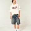Baggy denim short met slangengrafiek Baggy denim short met slangengrafiek