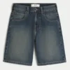 Baggy denim short met slangengrafiek Baggy denim short met slangengrafiek
